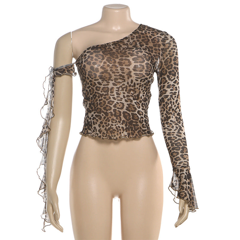 Women's One Shoulder Leopard Print Top