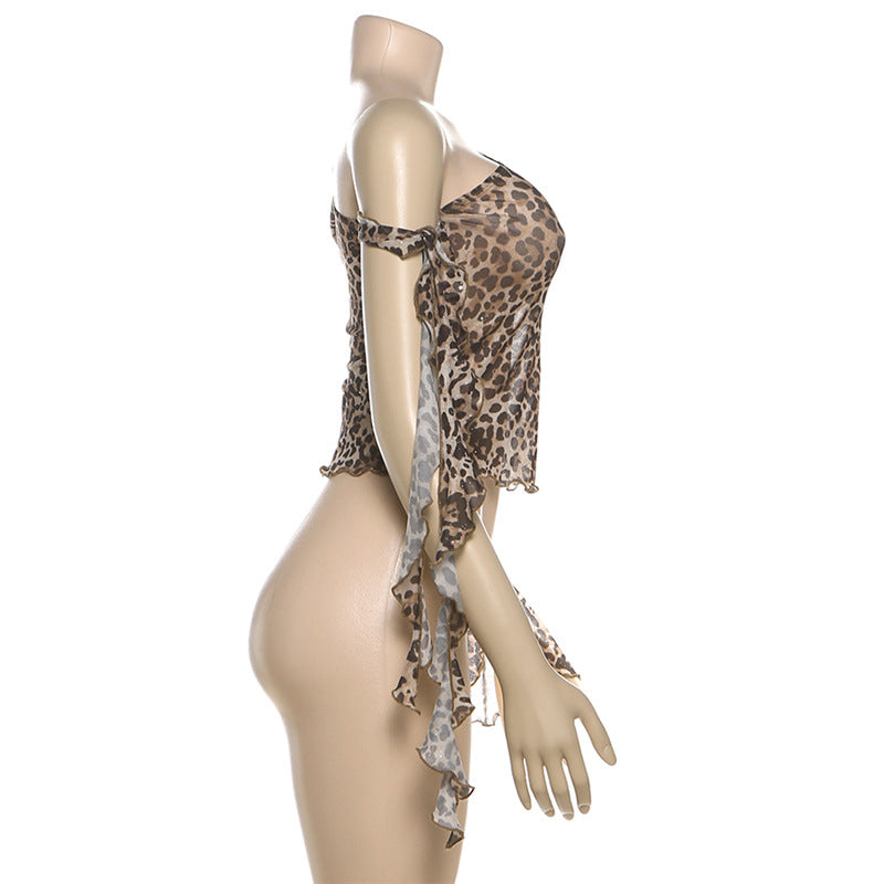 Women's One Shoulder Leopard Print Top