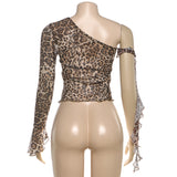 Women's One Shoulder Leopard Print Top