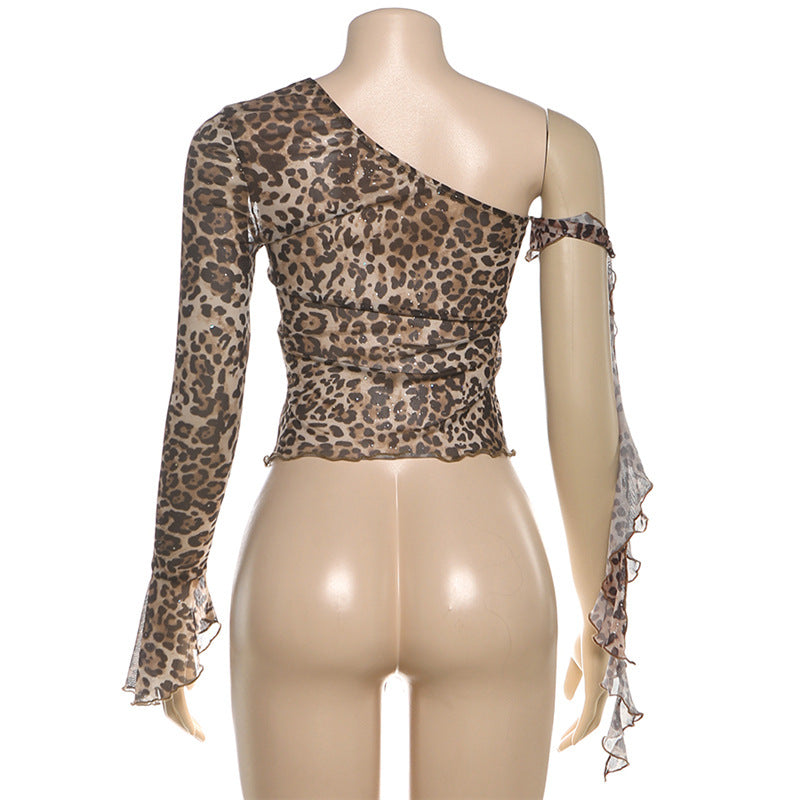 Women's One Shoulder Leopard Print Top