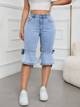 Women's Ruffle Hem Denim Capri Jeans