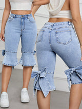 Women's Ruffle Hem Denim Capri Jeans