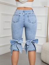 Women's Ruffle Hem Denim Capri Jeans