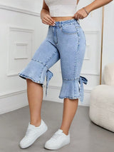 Women's Ruffle Hem Denim Capri Jeans