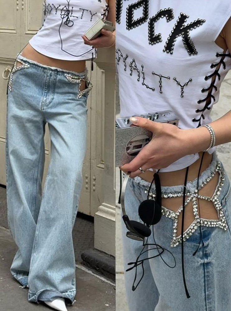 Women's Rhinestone Wide Leg Jeans