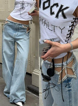 Women's Rhinestone Wide Leg Jeans
