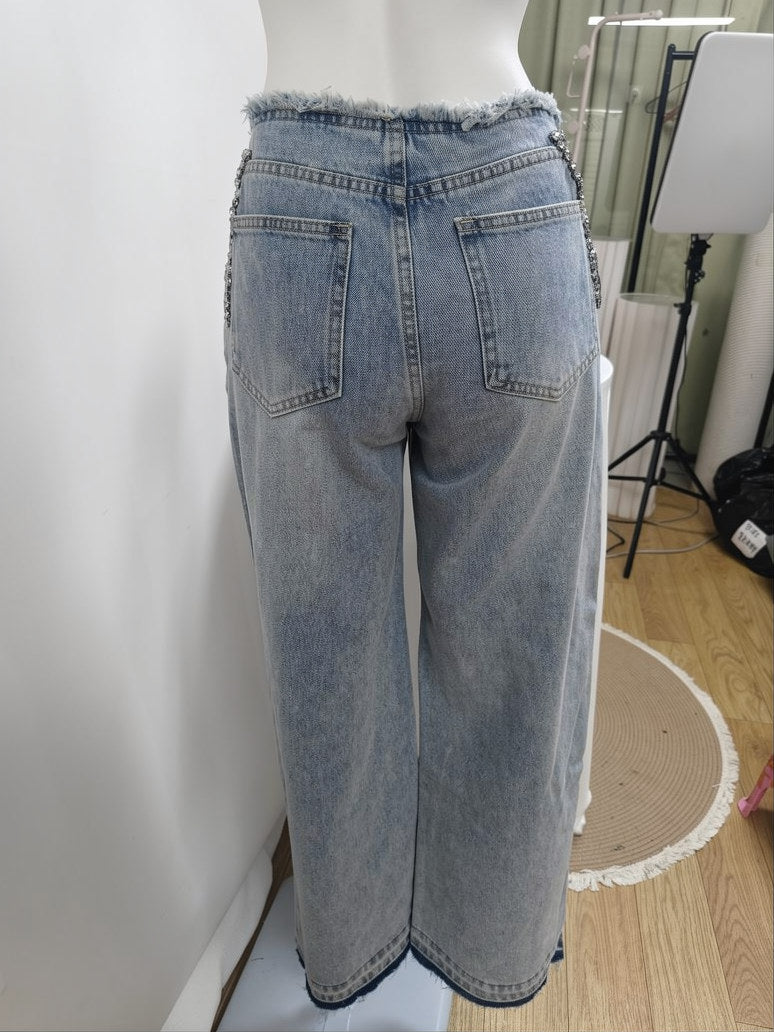 Women's Rhinestone Wide Leg Jeans