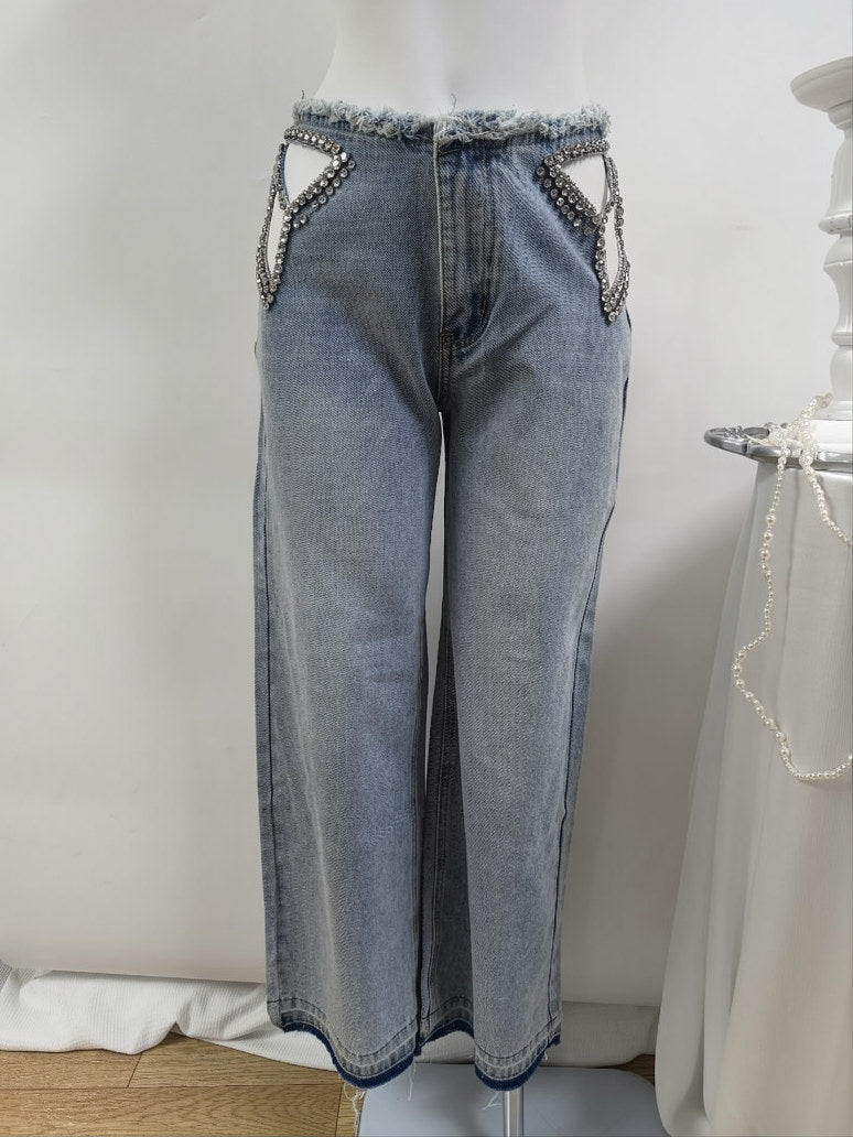 Women's Rhinestone Wide Leg Jeans