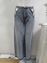 Women's Rhinestone Wide Leg Jeans