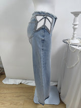 Women's Rhinestone Wide Leg Jeans