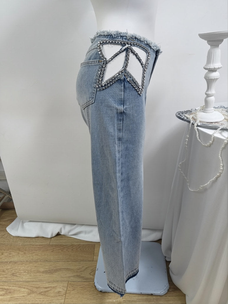 Women's Rhinestone Wide Leg Jeans