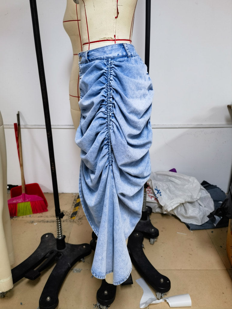 Women's Ruched Denim Maxi Short