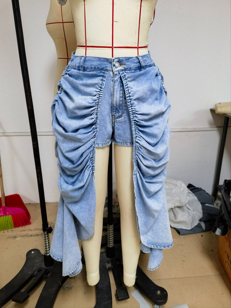 Women's Ruched Denim Maxi Short