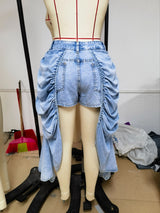 Women's Ruched Denim Maxi Short