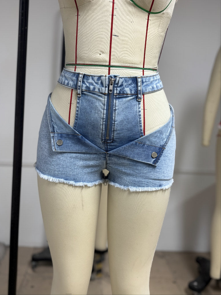 Women's Cutout High Waist Denim Shorts
