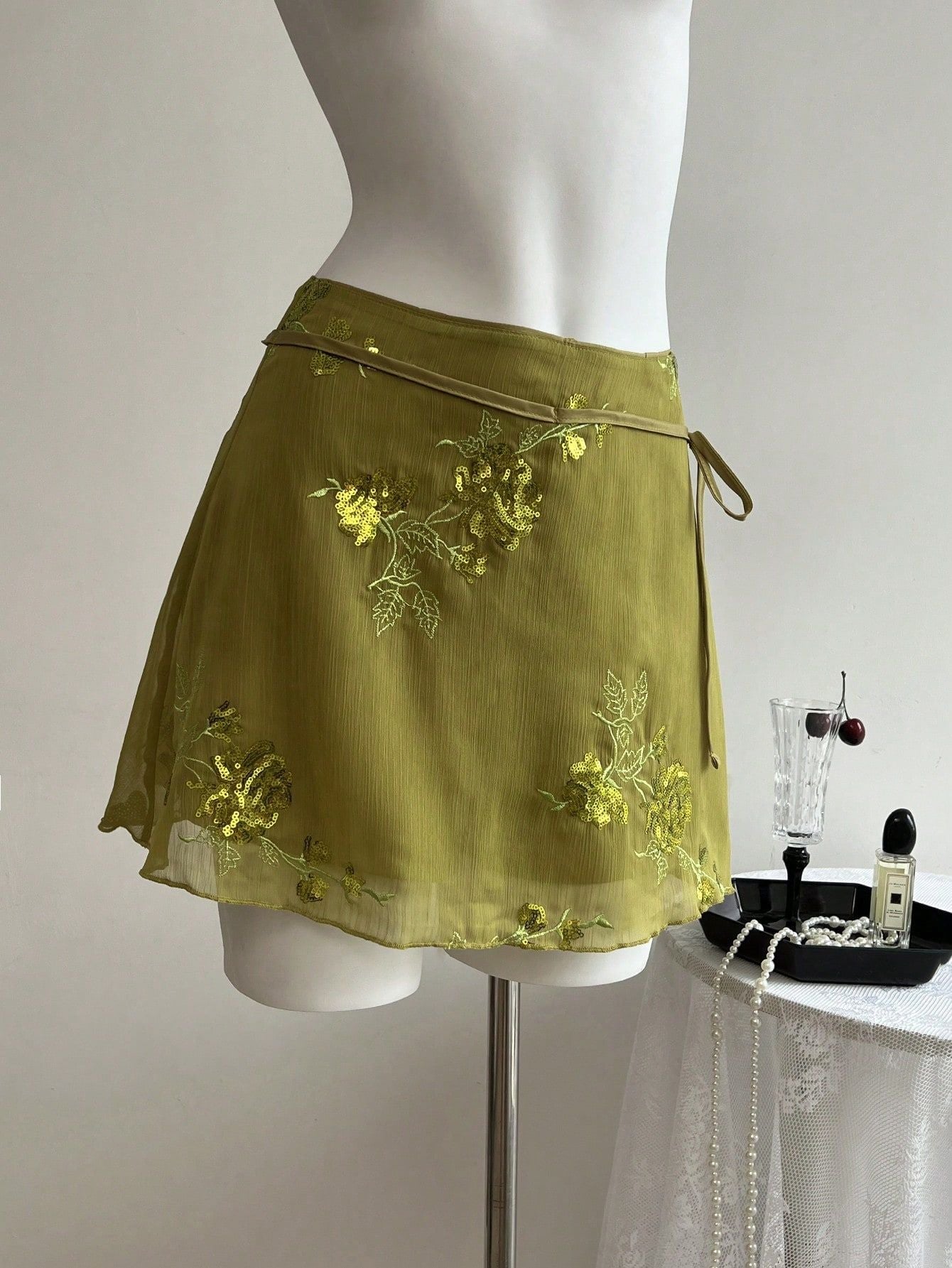 Women's Embroidered Wrap Mini Skirt