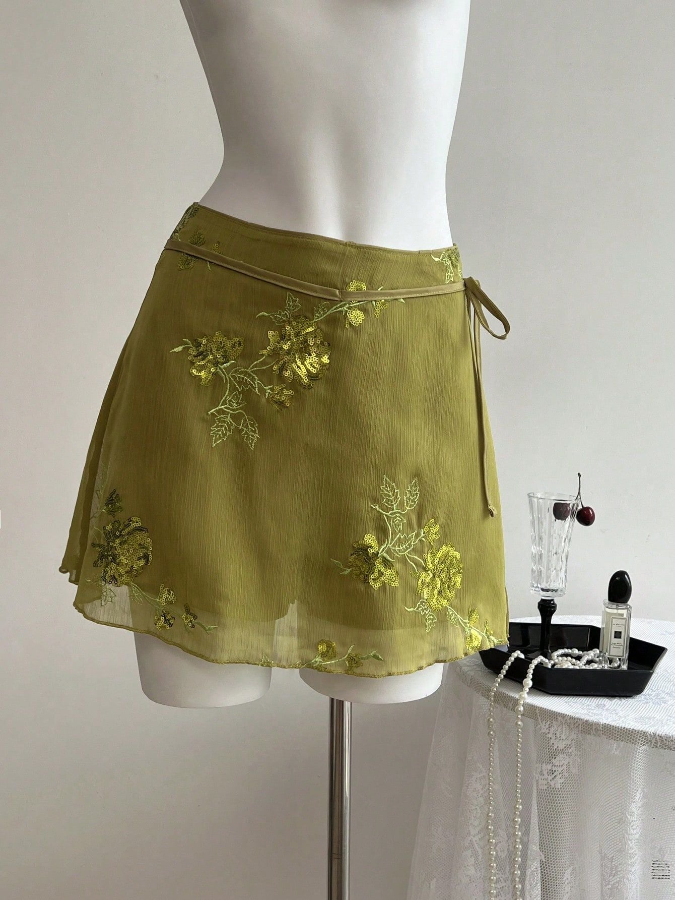 Women's Embroidered Wrap Mini Skirt