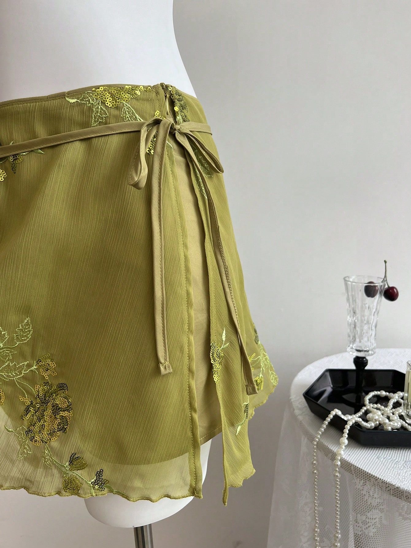Women's Embroidered Wrap Mini Skirt