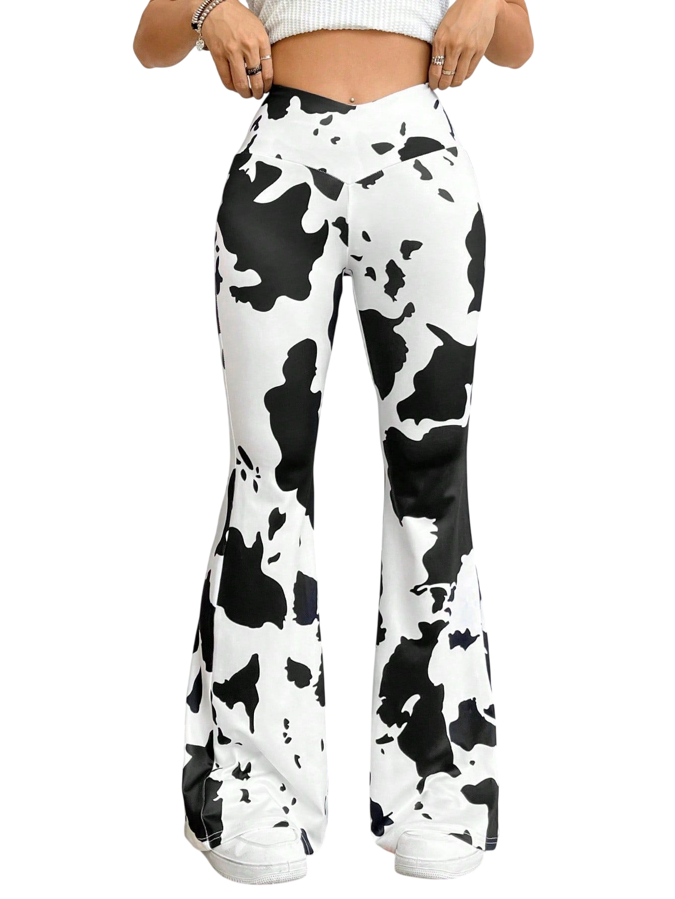 Women's Cow Print Flare Pants
