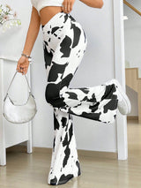 Women's Cow Print Flare Pants