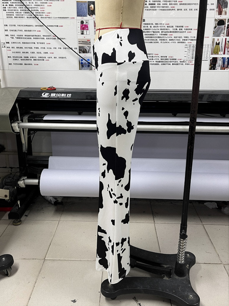 Women's Cow Print Flare Pants
