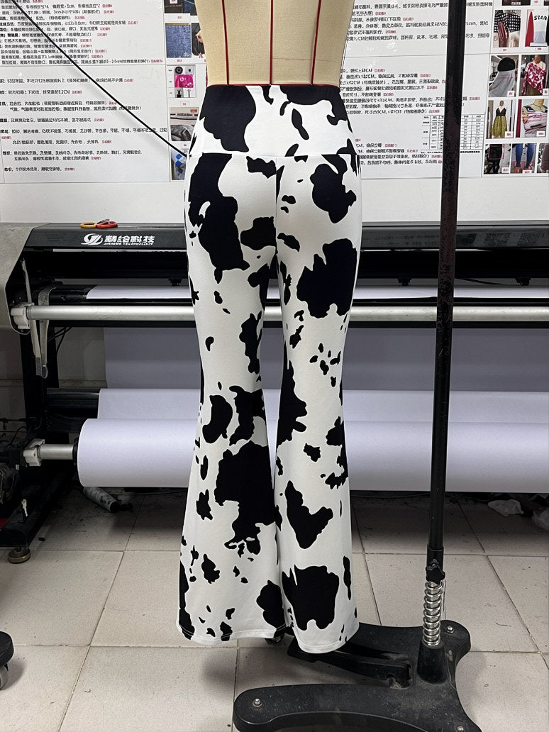 Women's Cow Print Flare Pants