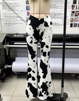 Women's Cow Print Flare Pants