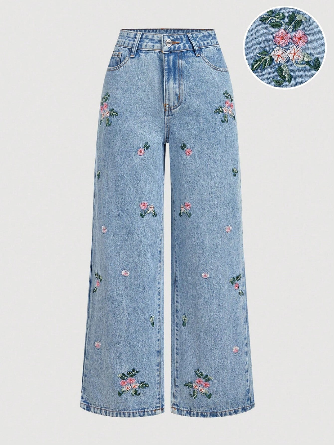 Women's Floral Embroidered Wide Leg Jeans