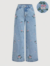 Women's Floral Embroidered Wide Leg Jeans