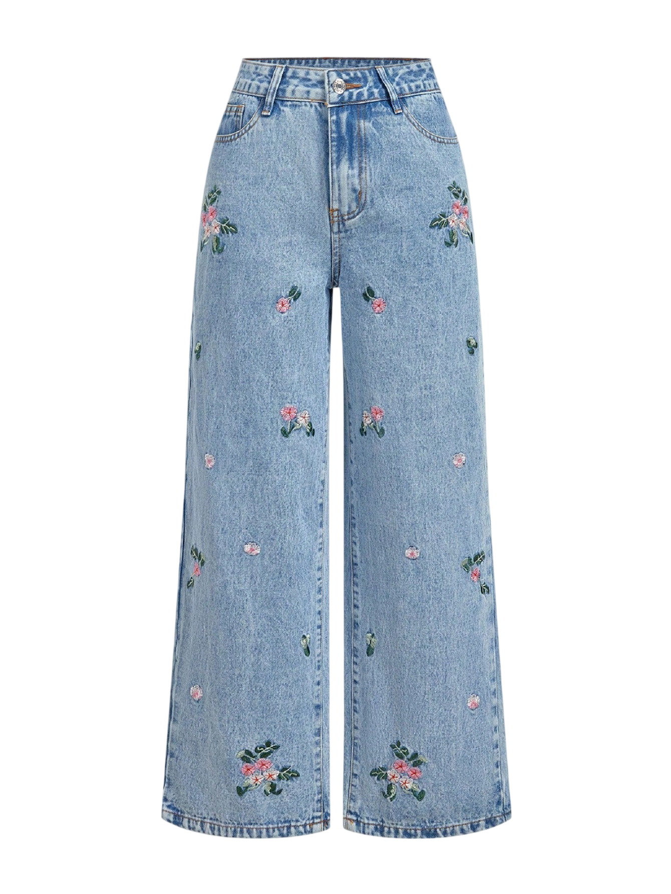 Women's Floral Embroidered Wide Leg Jeans