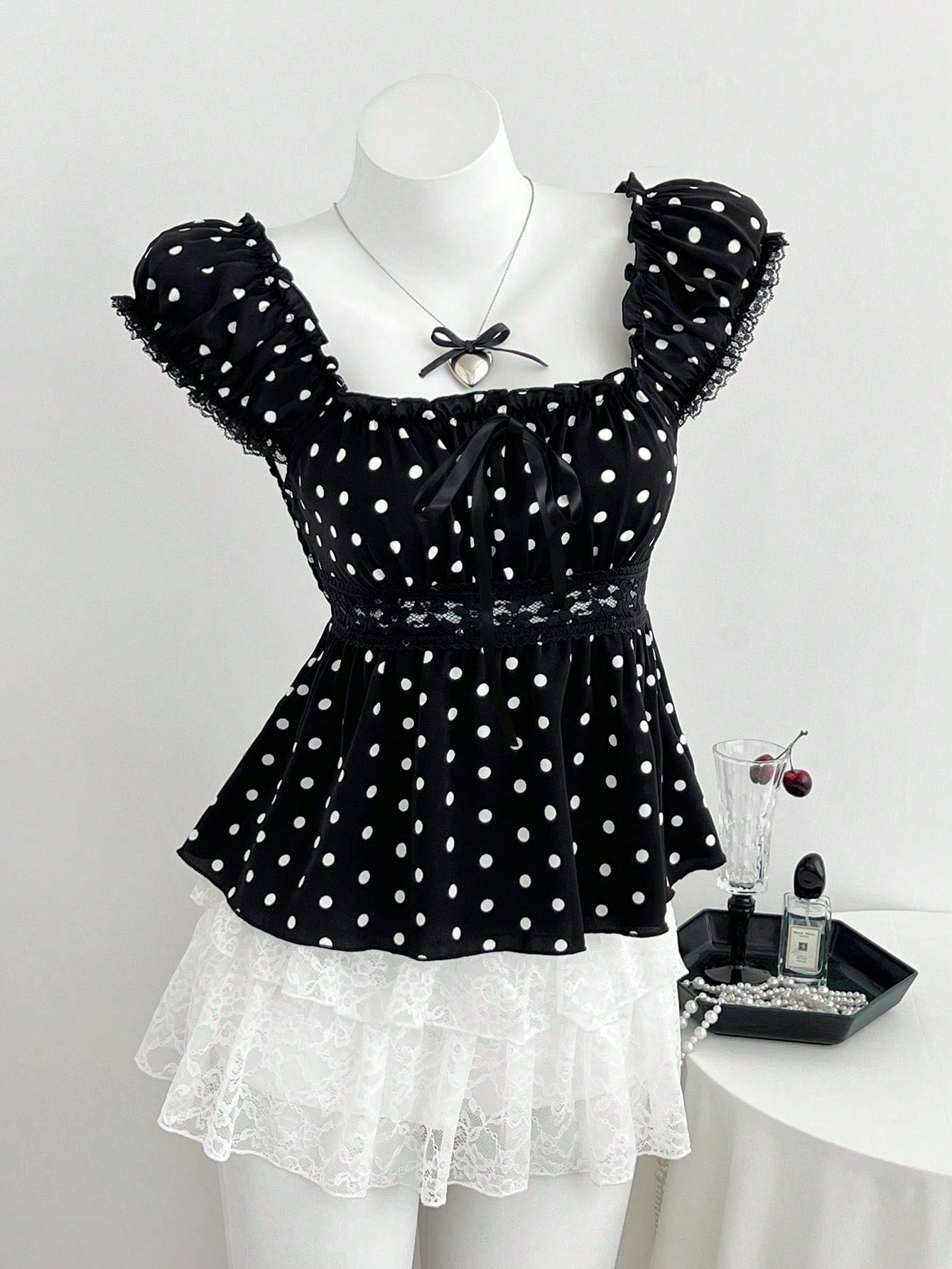 Women's Polka Dot Peplum Blouse