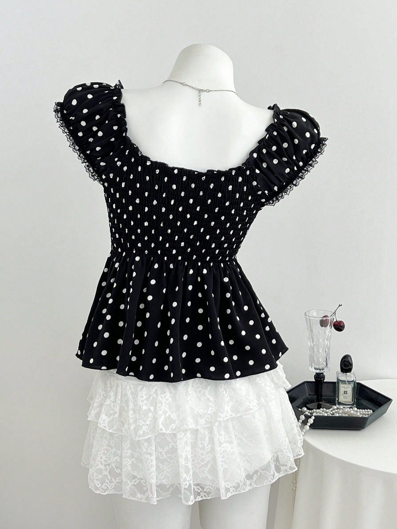 Women's Polka Dot Peplum Blouse