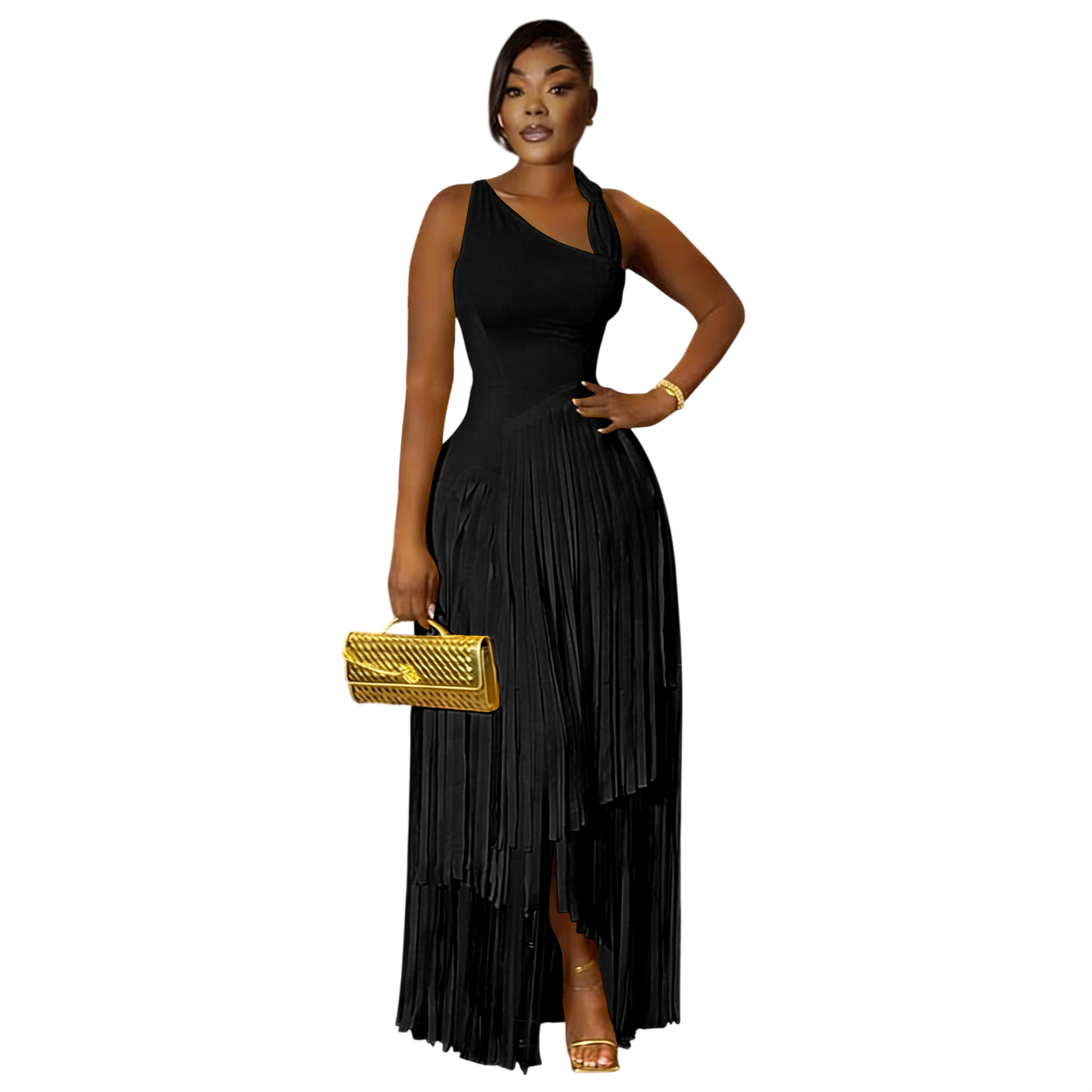 Women's Pleated Maxi Dress with Halter Neck