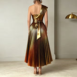 Women's One Shoulder Pleated Maxi Dress