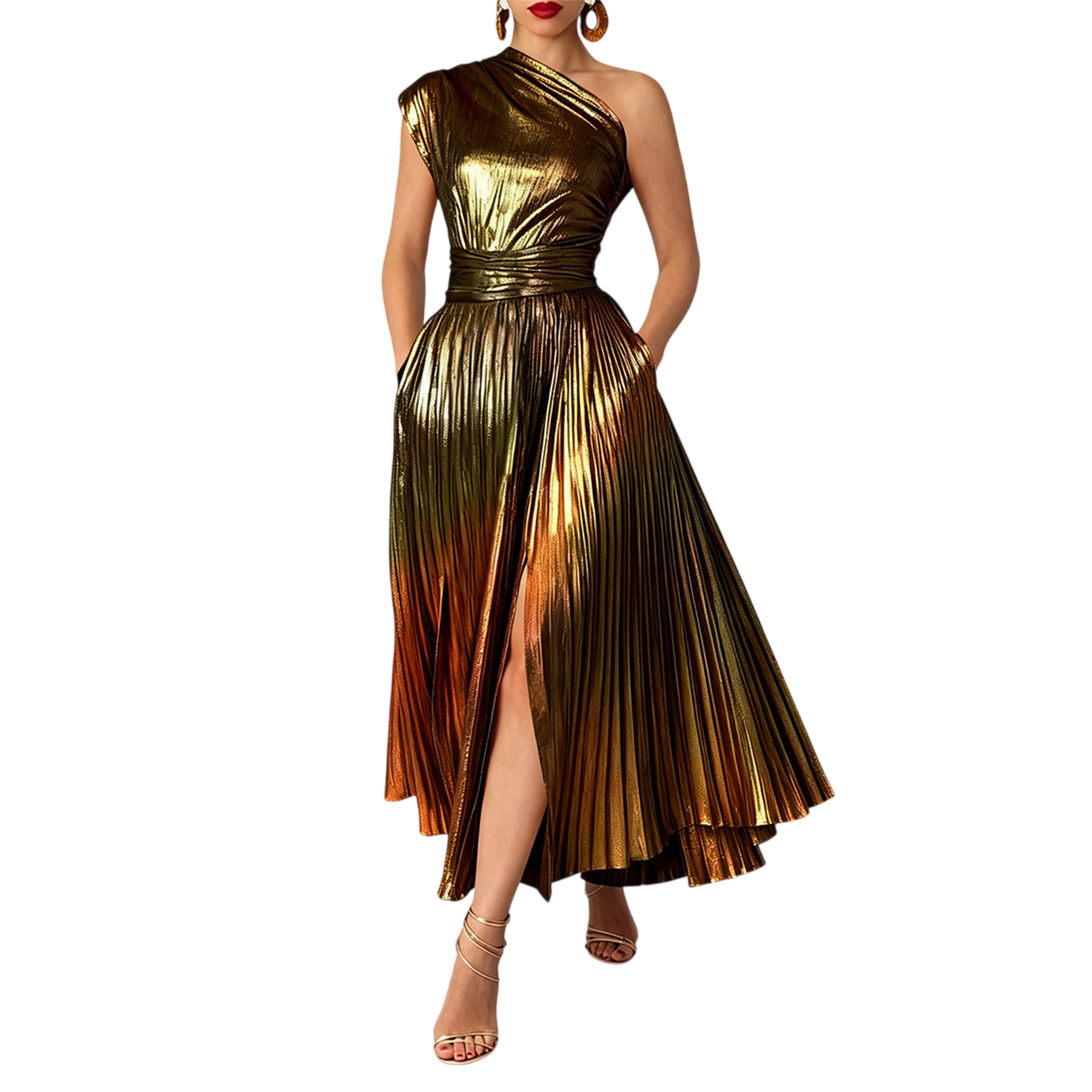 Women's One Shoulder Pleated Maxi Dress