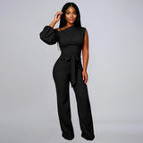 Women's One Shoulder Belted Wide Leg Jumpsuit