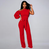 Women's One Shoulder Belted Wide Leg Jumpsuit
