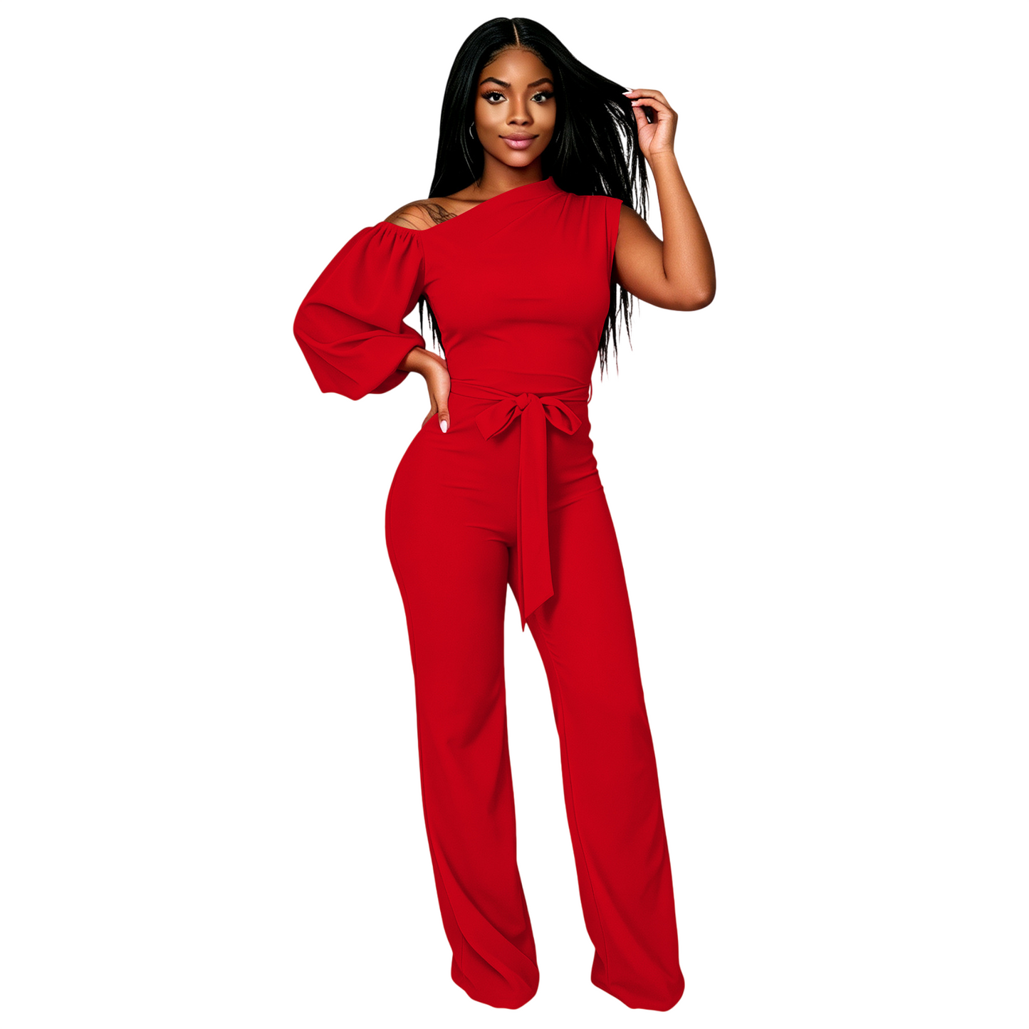 Women's One Shoulder Belted Wide Leg Jumpsuit