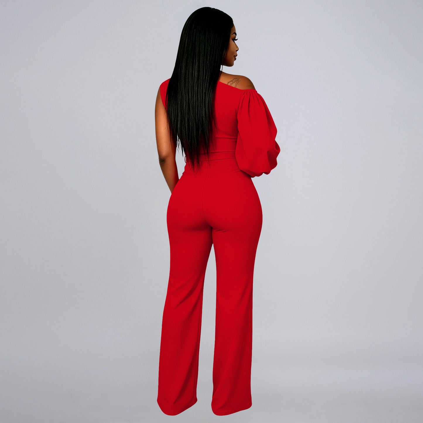 Women's One Shoulder Belted Wide Leg Jumpsuit