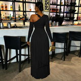 Women's Pleated Long Sleeve Maxi Dress