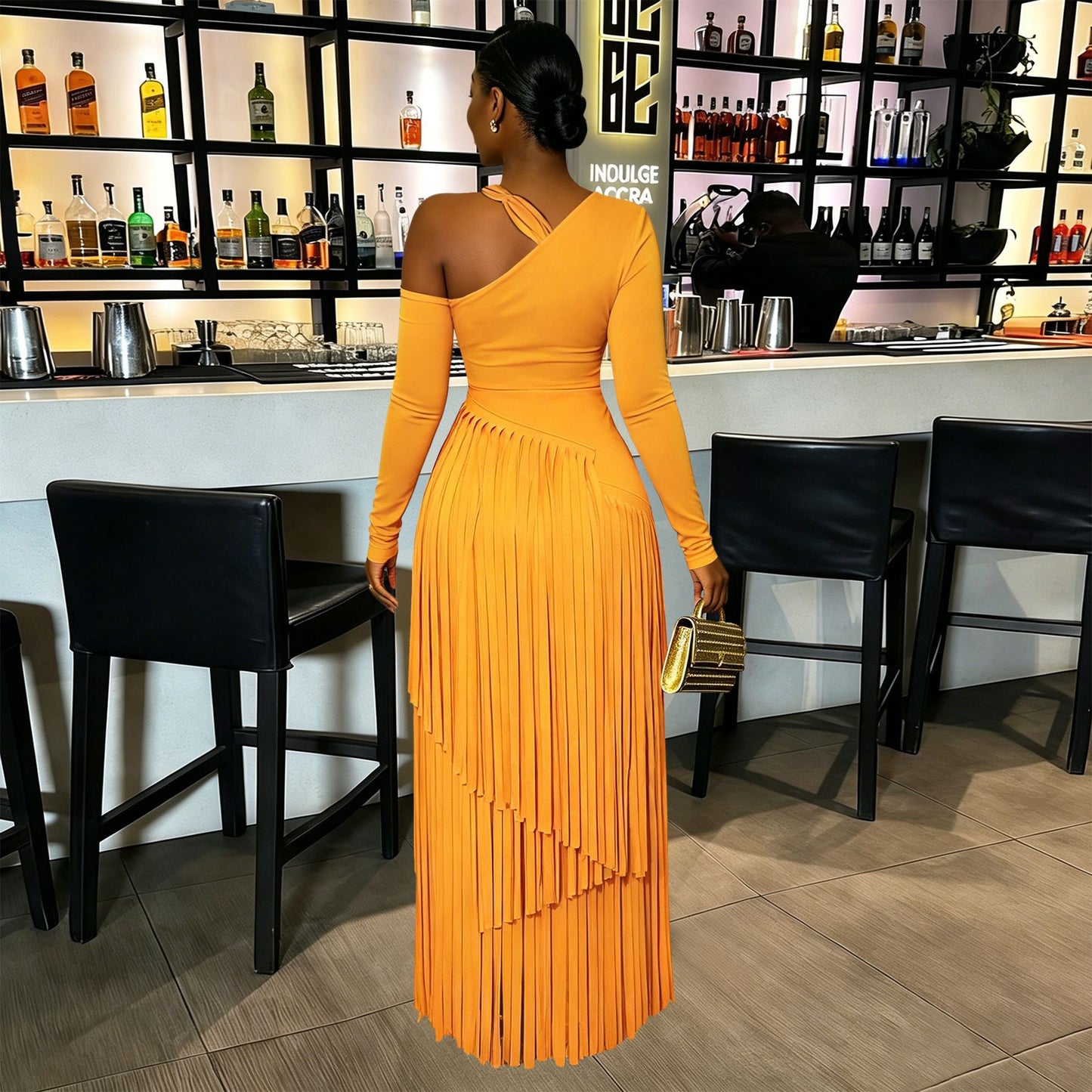 Women's Pleated Long Sleeve Maxi Dress