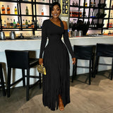 Women's Pleated Long Sleeve Maxi Dress