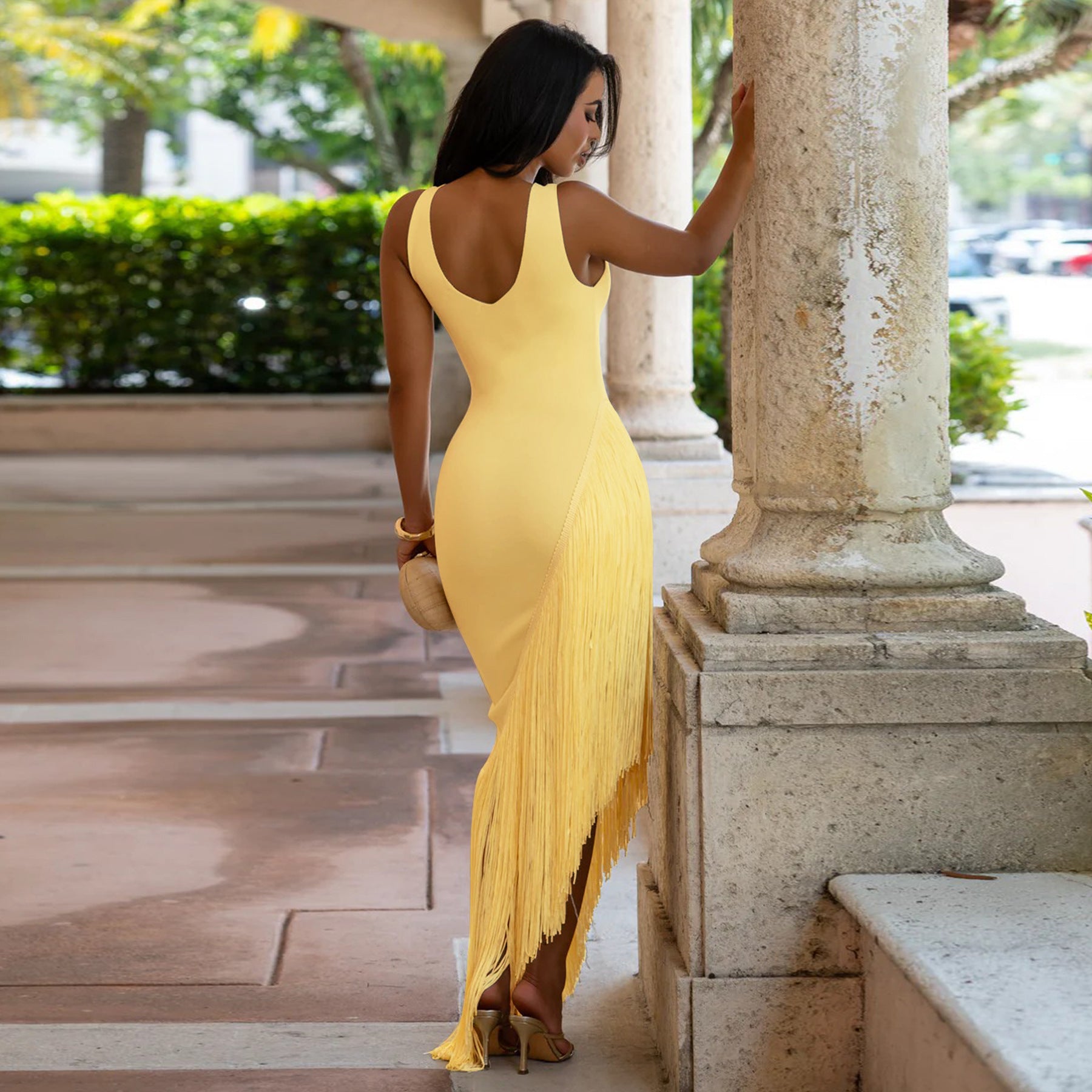 Women's Sleeveless Fringe Midi Dress