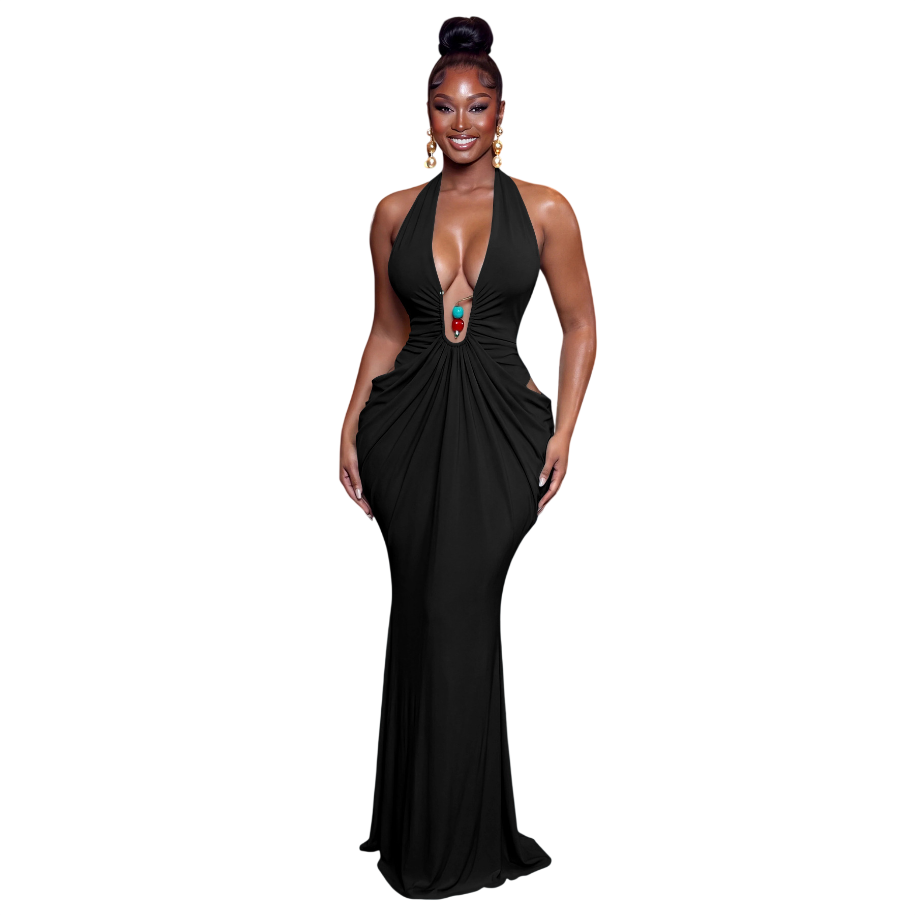 Women's Halter Neck Ruched Maxi Dress