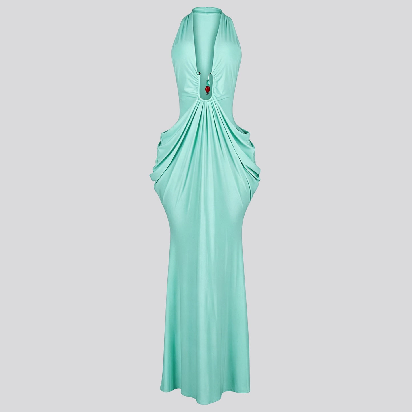 Women's Halter Neck Ruched Maxi Dress