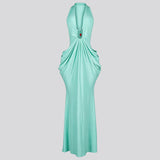 Women's Halter Neck Ruched Maxi Dress