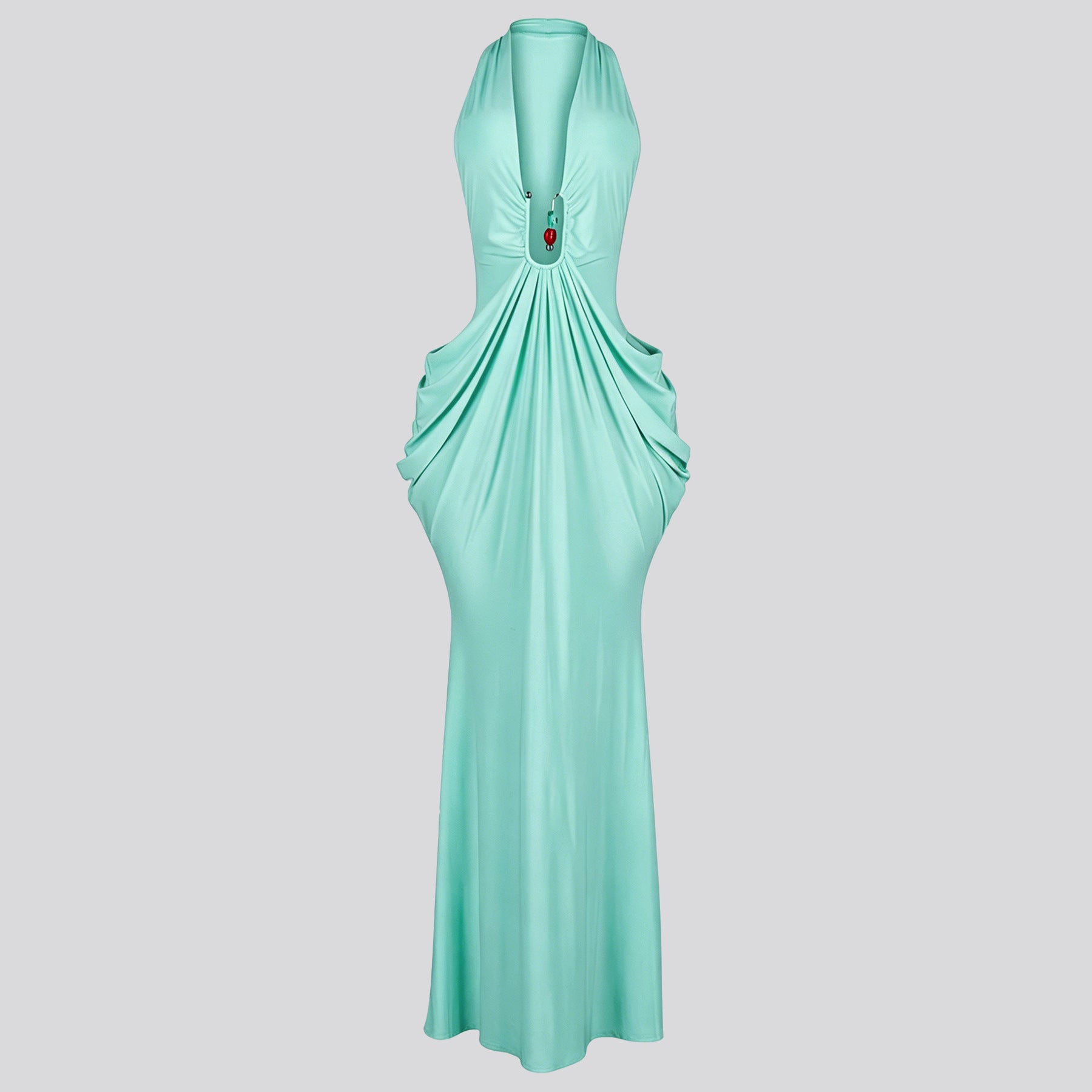 Women's Halter Neck Ruched Maxi Dress