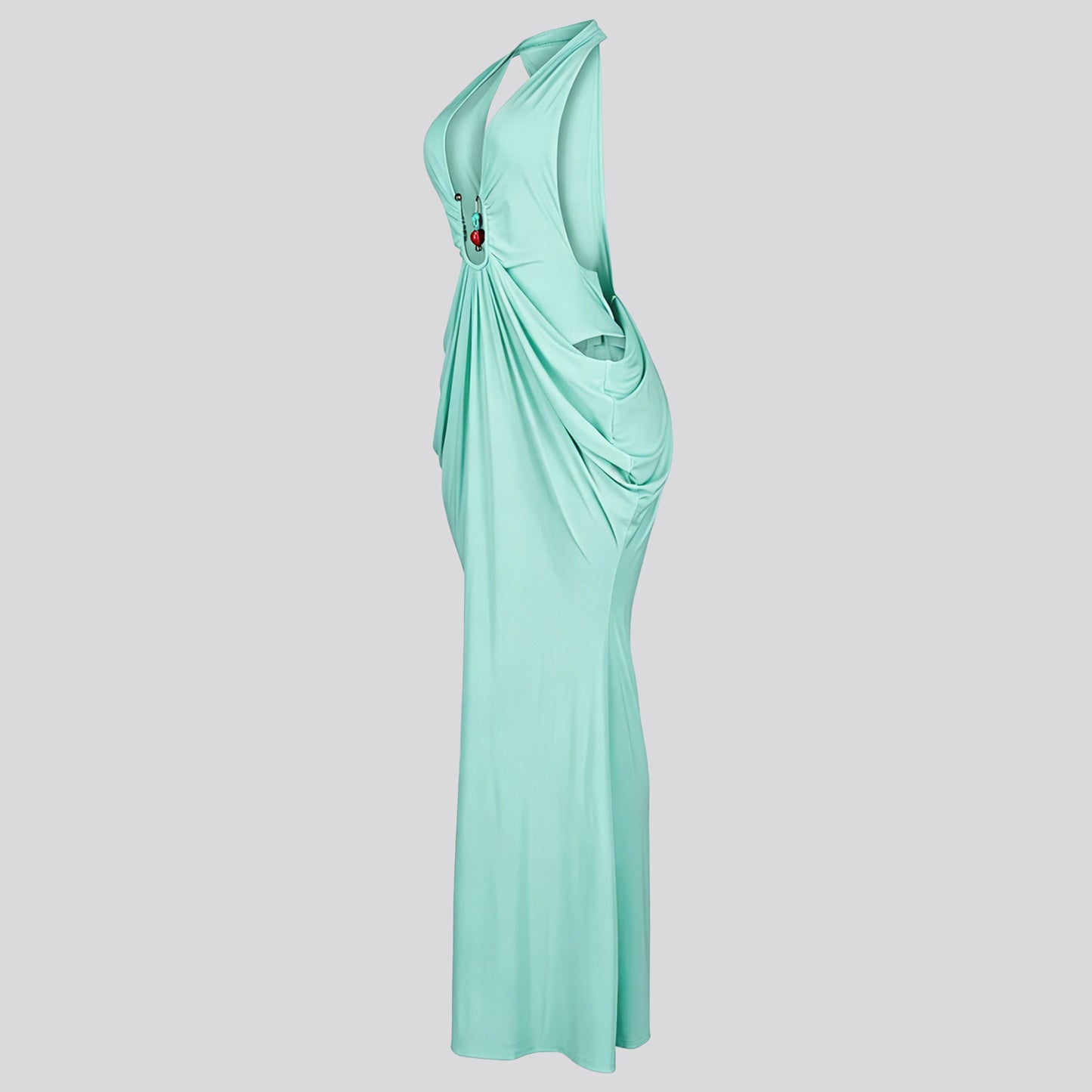 Women's Halter Neck Ruched Maxi Dress
