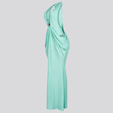 Women's Halter Neck Ruched Maxi Dress