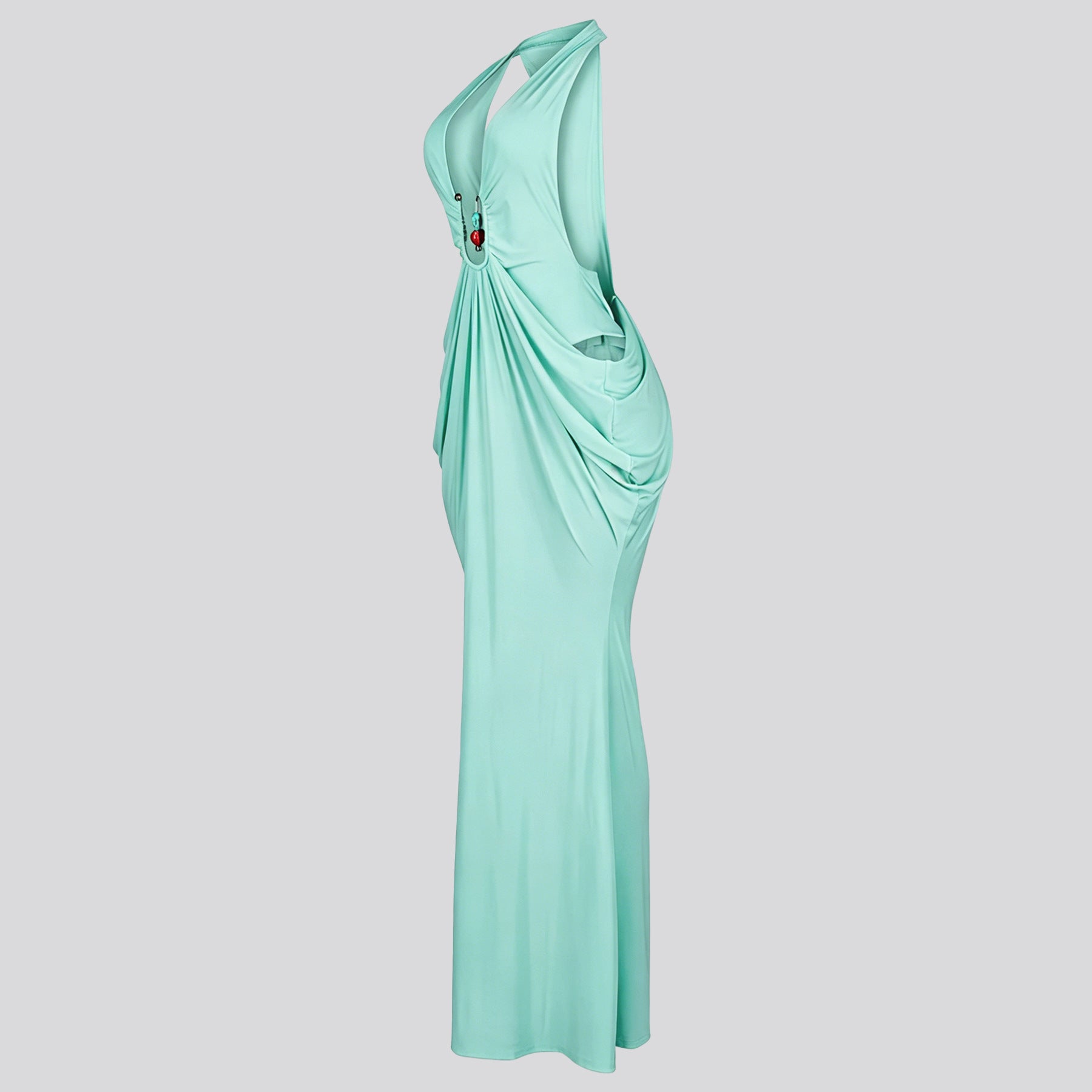 Women's Halter Neck Ruched Maxi Dress